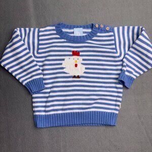 Bella Bliss Crew Neck Knit Sweater Blue White Stripe Embroidered size 3